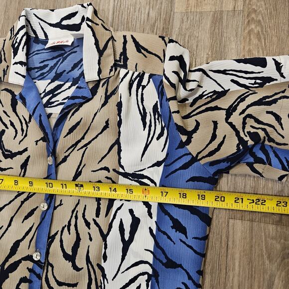 Vtg Alia Zebra Print Blouse Womens 6 Colorblock Retro Wearable Art Blue Beige - Picture 7 of 8